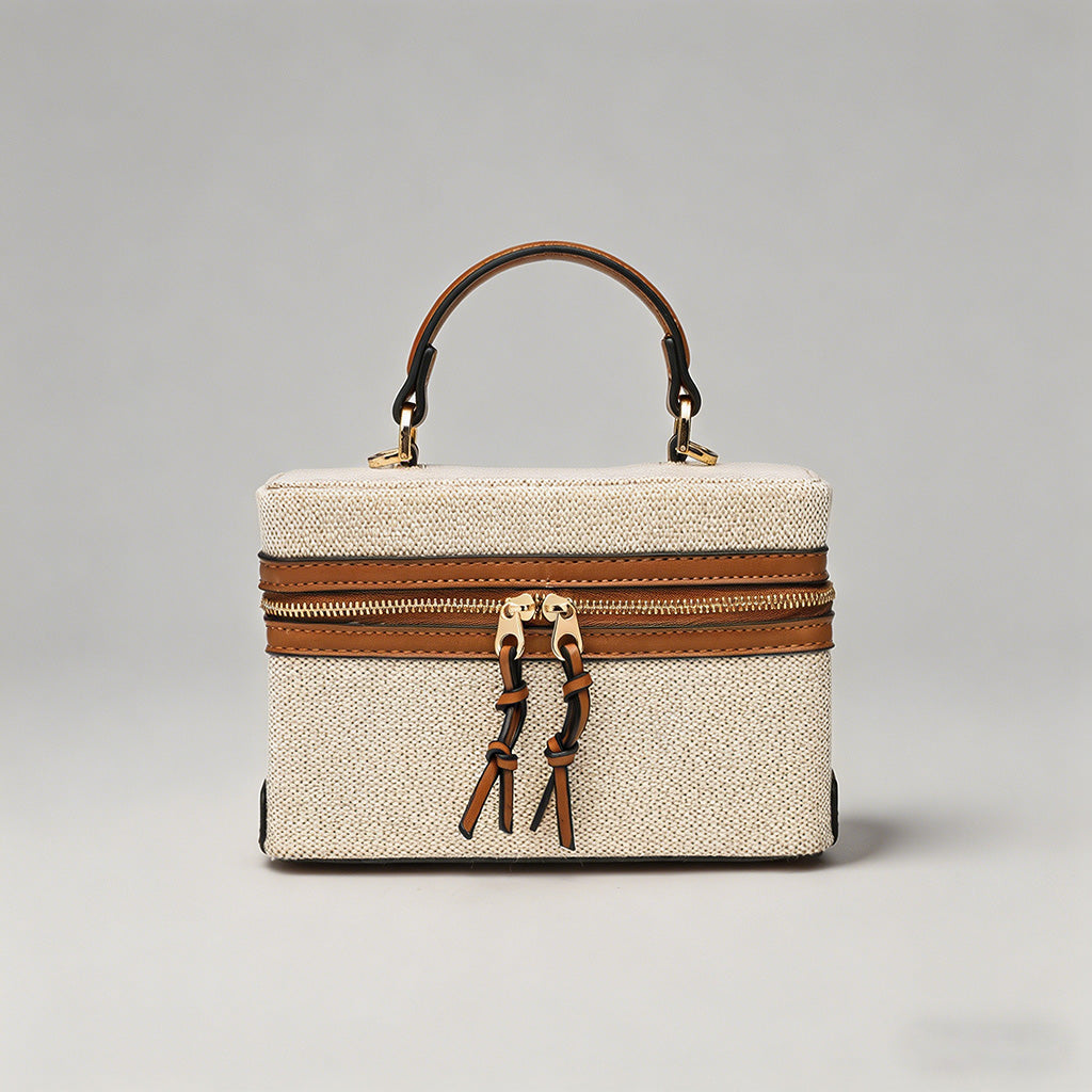 Canvas & Leather Boxy Crossbody Bag