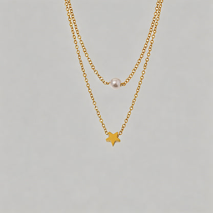 Double Layer Star & Pearl Pend - Shopdayla Wholesale - #5138