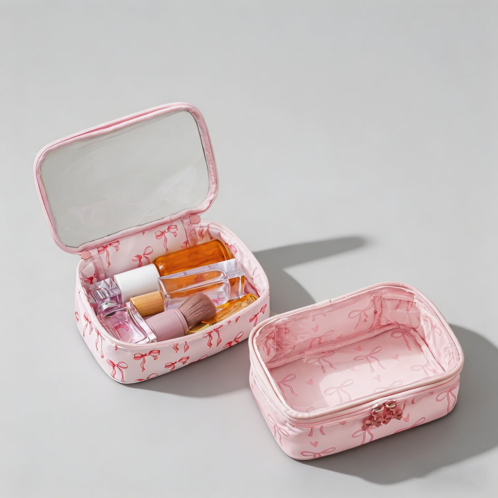 Bow Print Clear Top Cosmetic Bag