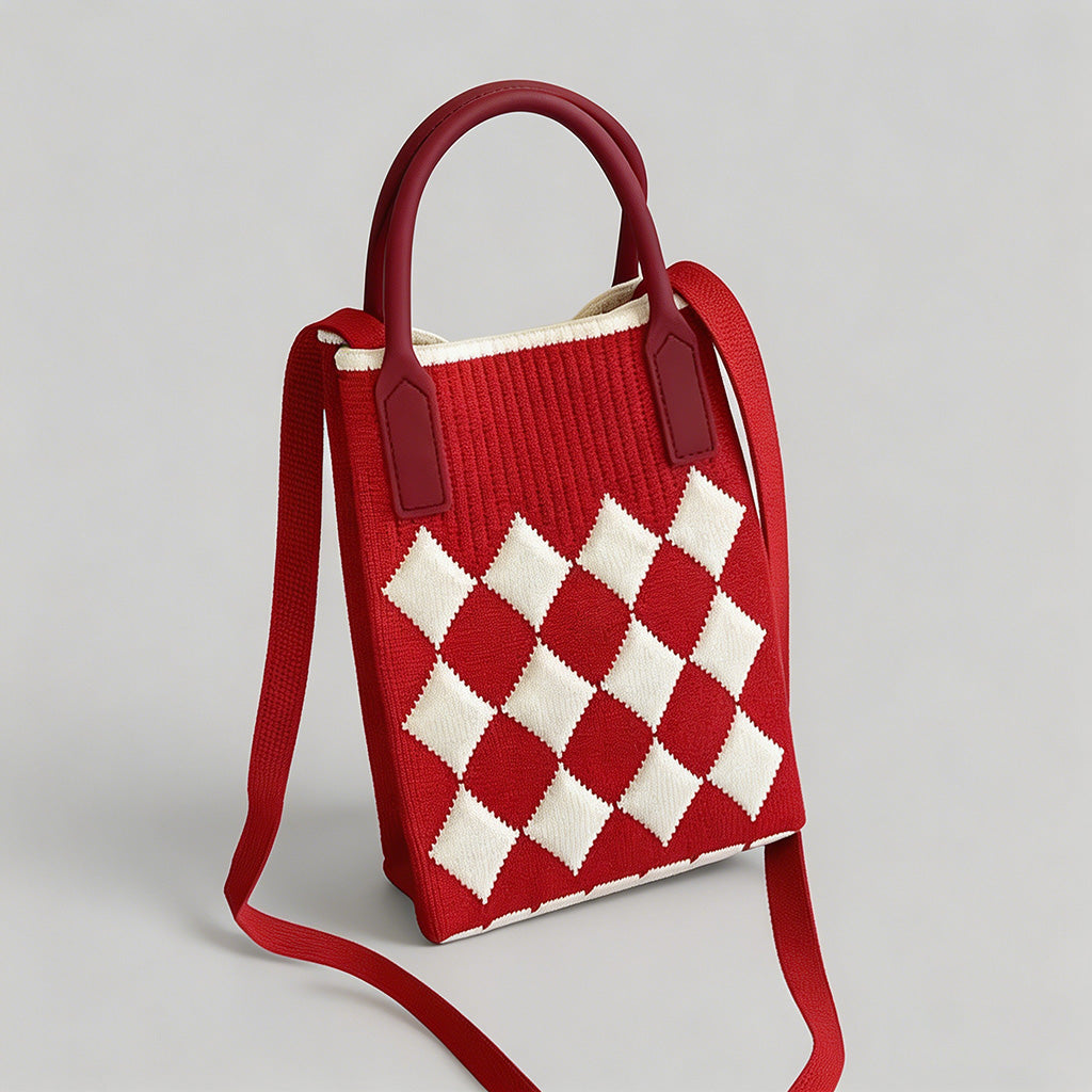 Vintage Knit Argyle Tote Bag - Shopdayla Wholesale - #9890