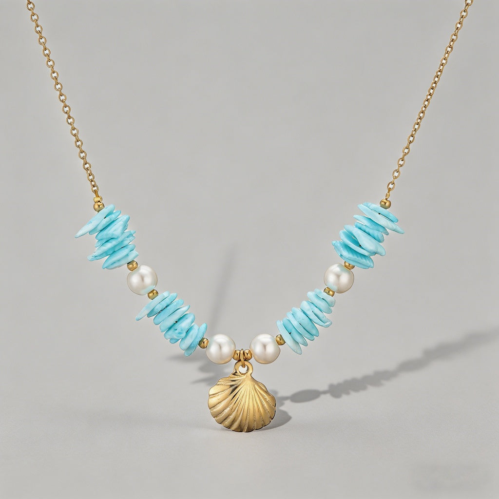Beach Shell Pearl Stainless Steel Necklace