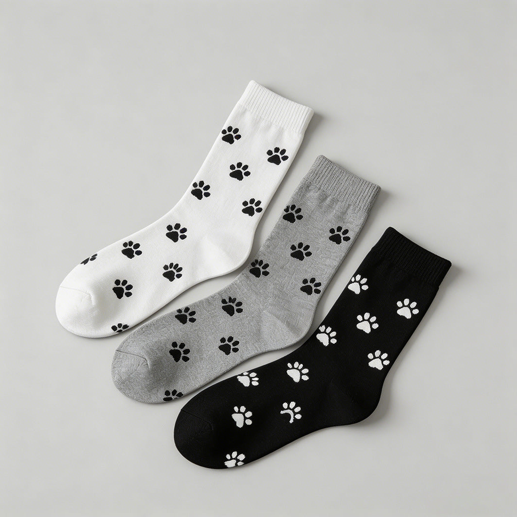 Cute Paw Print Crew Socks - Shopdayla Wholesale - #0114