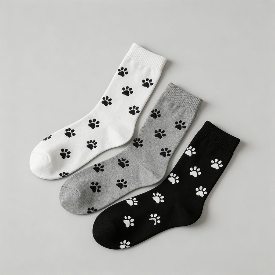 Cute Paw Print Crew Socks - Shopdayla Wholesale - #0114