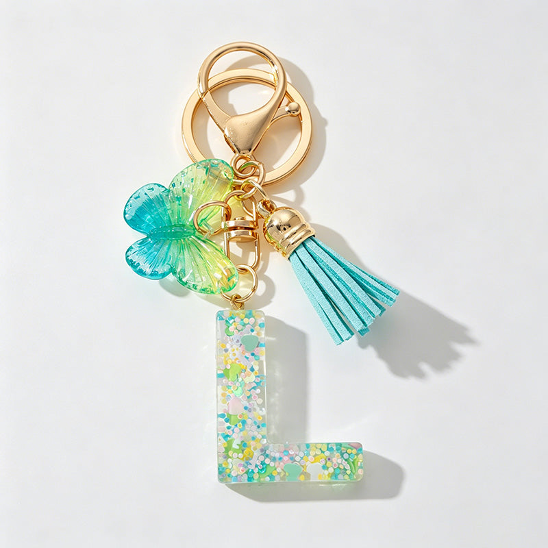 26 Letters Resin Butterfly Charm Keychains
