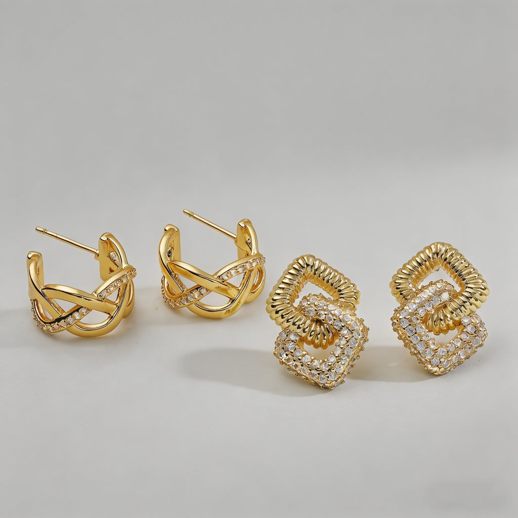 Hoop & Interlock Diamond-Shape - Shopdayla Wholesale - #2738