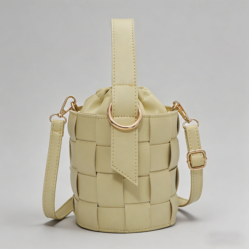 Woven Drawstring Bucket Crossbody Bag