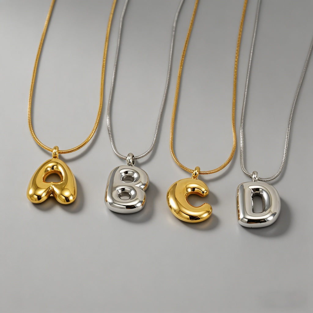 3D Bubble Letter Initial Neckl - Shopdayla Wholesale - #7330