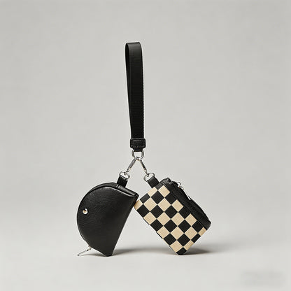 Checkered & Leather Wristlet B - Shopdayla Wholesale - #7634
