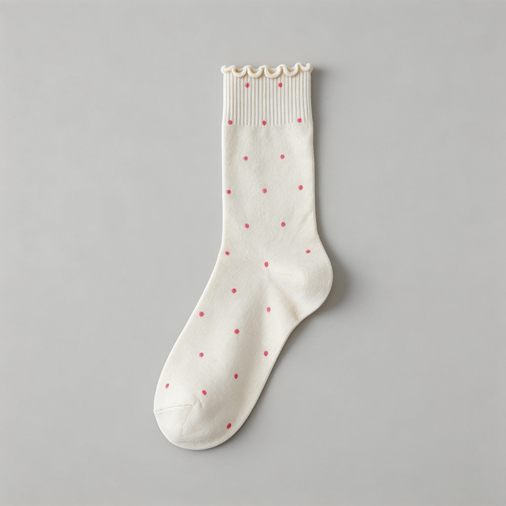 Cute Ruffle Edge Polka Dot Soc - Shopdayla Wholesale - #1090