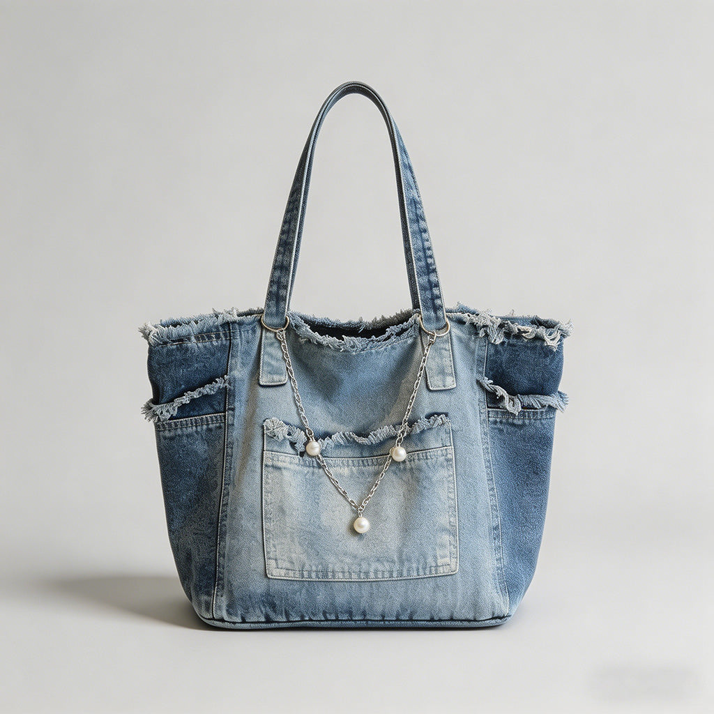 Frayed Edge Denim Tote Bag - Shopdayla Wholesale - #6594
