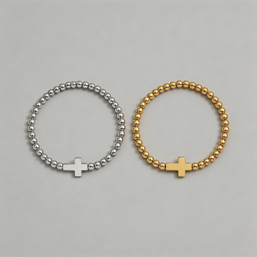 Cross Beaded Stretch Bracelet - Shopdayla Wholesale - #8498