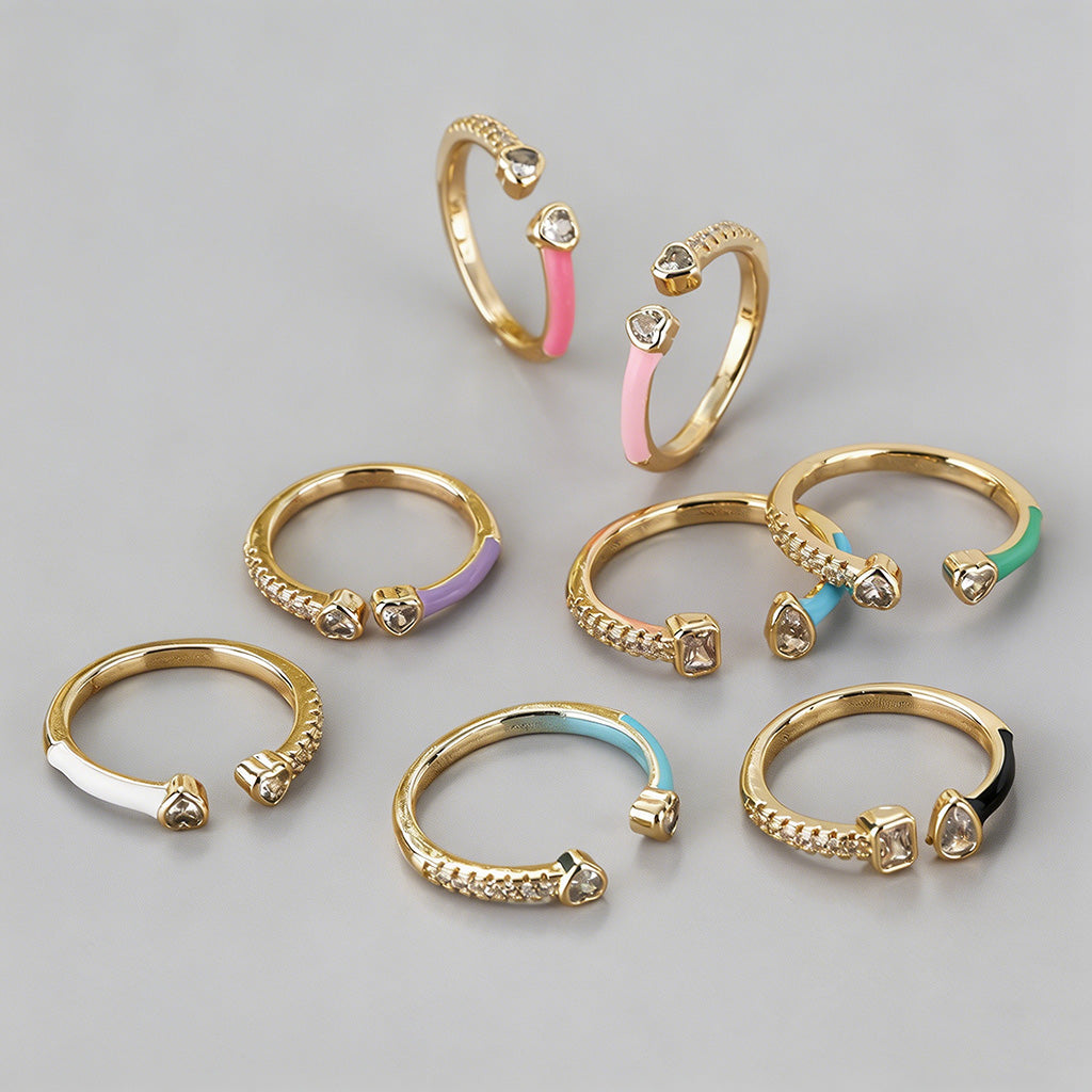 Colorful Enamel CZ Open Ring - Shopdayla Wholesale - #6786