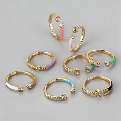 Colorful Enamel CZ Open Ring - Shopdayla Wholesale - #6786