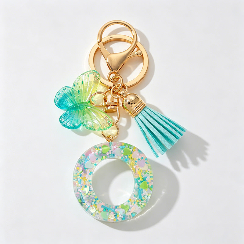 26 Letters Resin Butterfly Charm Keychains