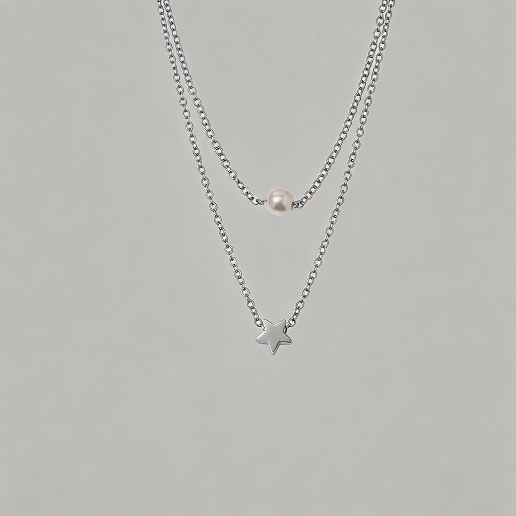 Double Layer Star & Pearl Pend - Shopdayla Wholesale - #6834