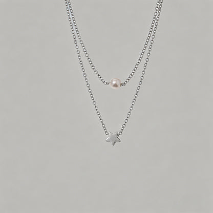 Double Layer Star & Pearl Pend - Shopdayla Wholesale - #6834