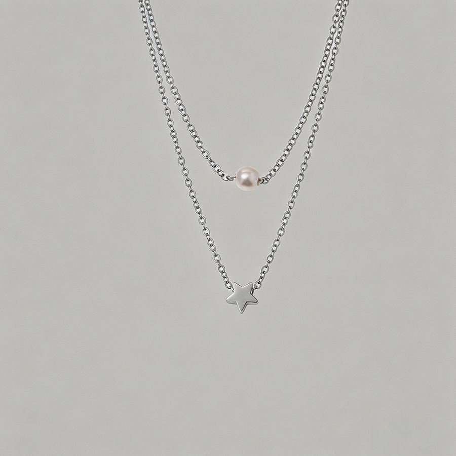 Double Layer Star & Pearl Pend - Shopdayla Wholesale - #6834