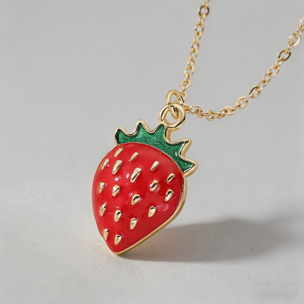 Vibrant Enamel Strawberry Pend - Shopdayla Wholesale - #4386