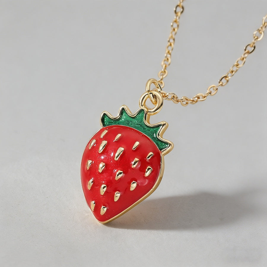 Vibrant Enamel Strawberry Pend - Shopdayla Wholesale - #4386