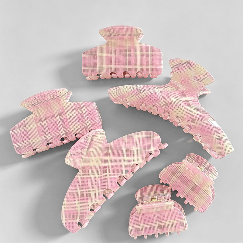 Gentle Pink Grid‑Pattern Hair - Shopdayla Wholesale - #1618