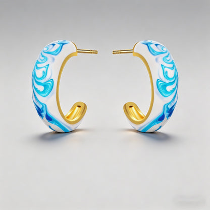 Blue Marbled Enamel 18K Gold P - Shopdayla Wholesale - #4642