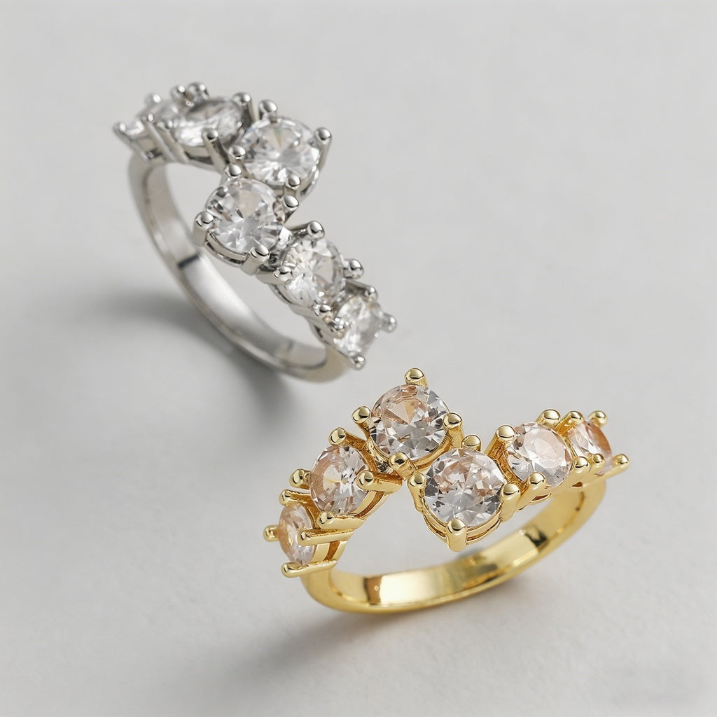 Curved 6-Stone Contour Band Ri - Shopdayla Wholesale - #2322