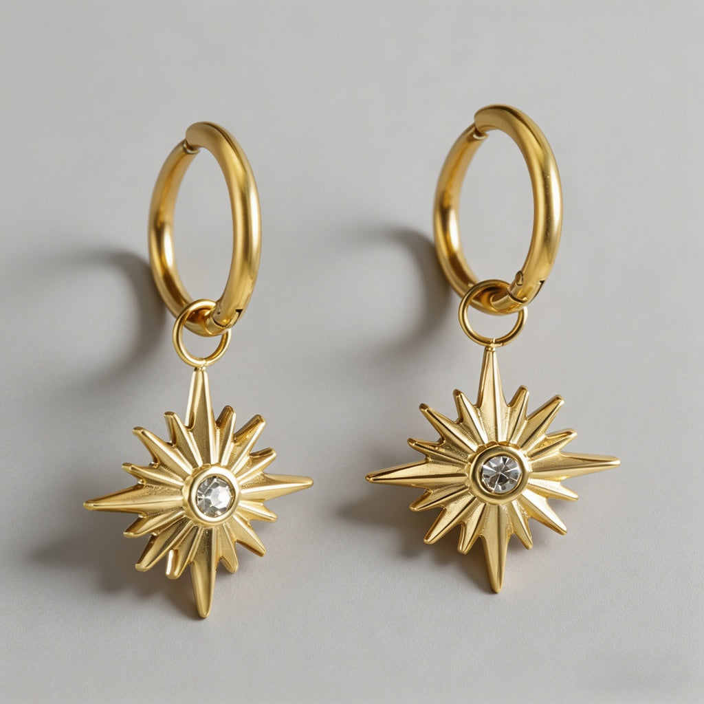 Starburst Zircon 18K Gold Stainless Steel Hoop Earrings