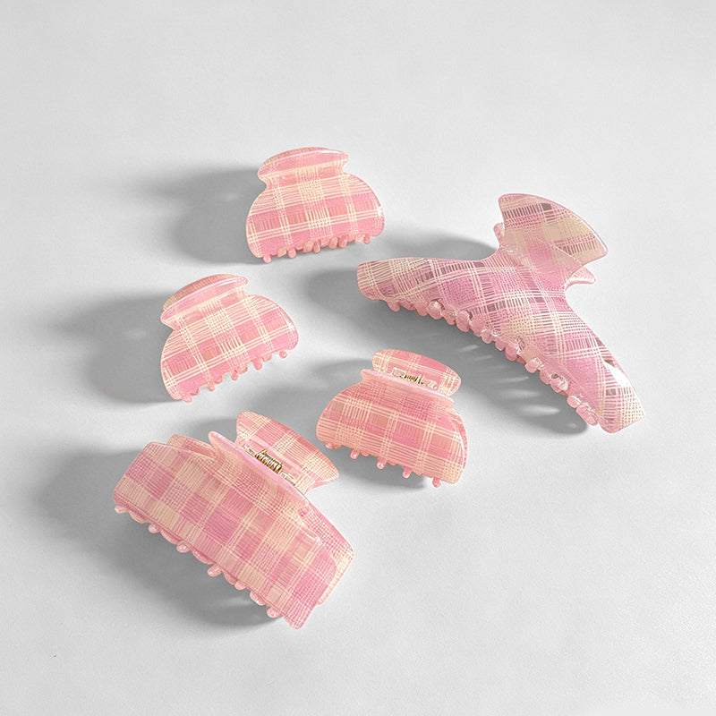 Gentle Pink Grid‑Pattern Hair - Shopdayla Wholesale - #4386