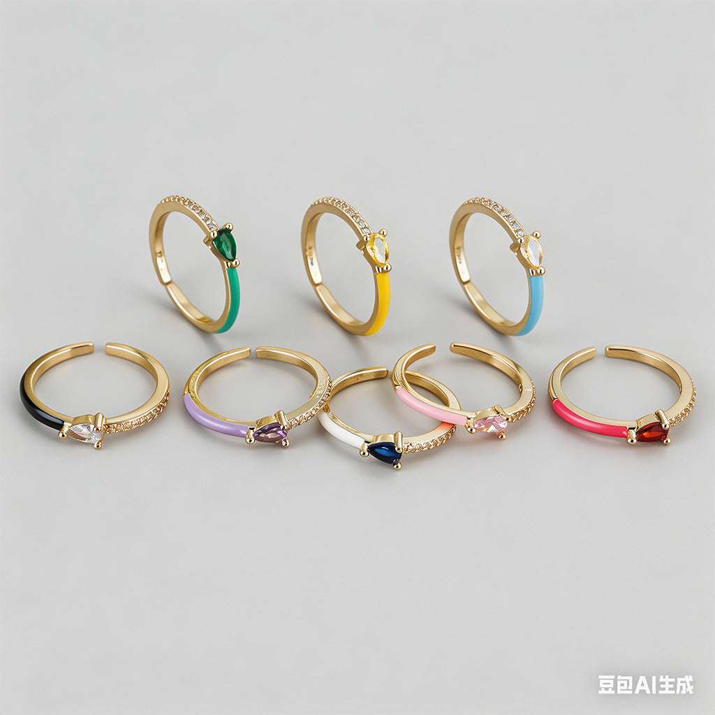 Colorful Enamel Pear CZ Open R - Shopdayla Wholesale - #4818