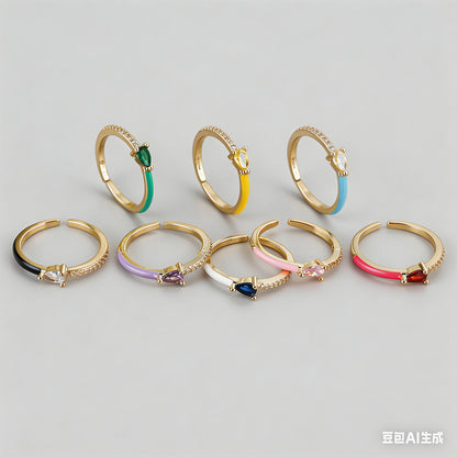 Colorful Enamel Pear CZ Open R - Shopdayla Wholesale - #4818