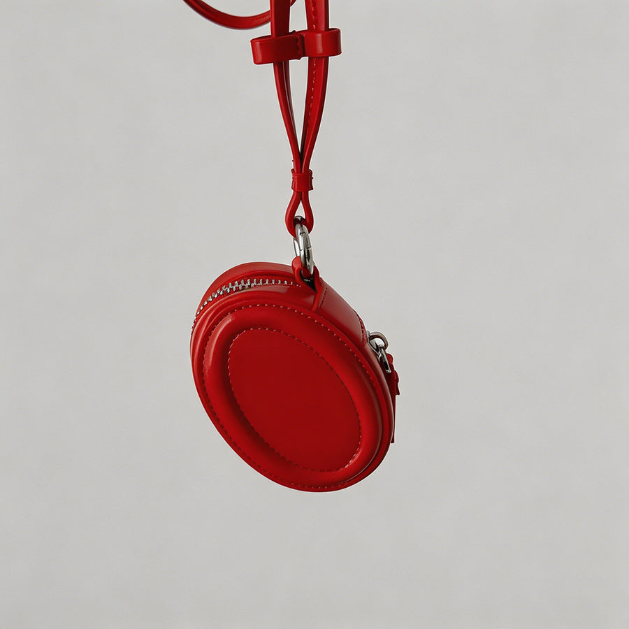 Red Mini Oval Leather Crossbod - Shopdayla Wholesale - #5506
