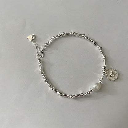 Silver Bead & Pearl Heart Char - Shopdayla Wholesale - #1778