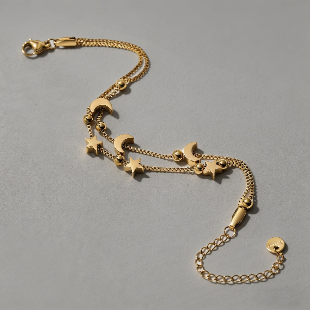 18K Gold Plated Star Moon Doub - Shopdayla Wholesale - #7090
