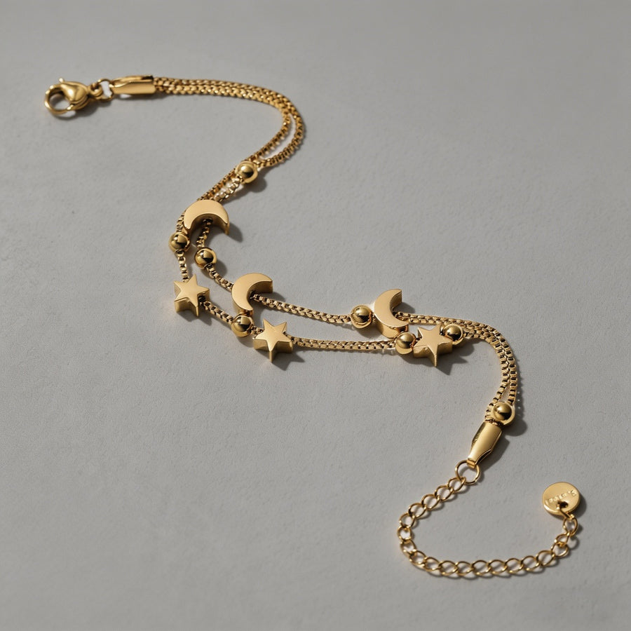 18K Gold Plated Star Moon Doub - Shopdayla Wholesale - #7090