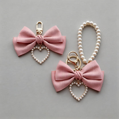 Pink Bow & Pearl Heart Bag Cha - Shopdayla Wholesale - #1746