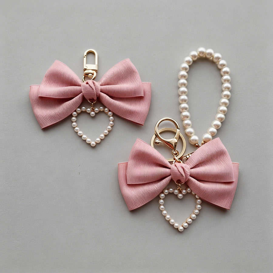 Pink Bow & Pearl Heart Bag Cha - Shopdayla Wholesale - #1746