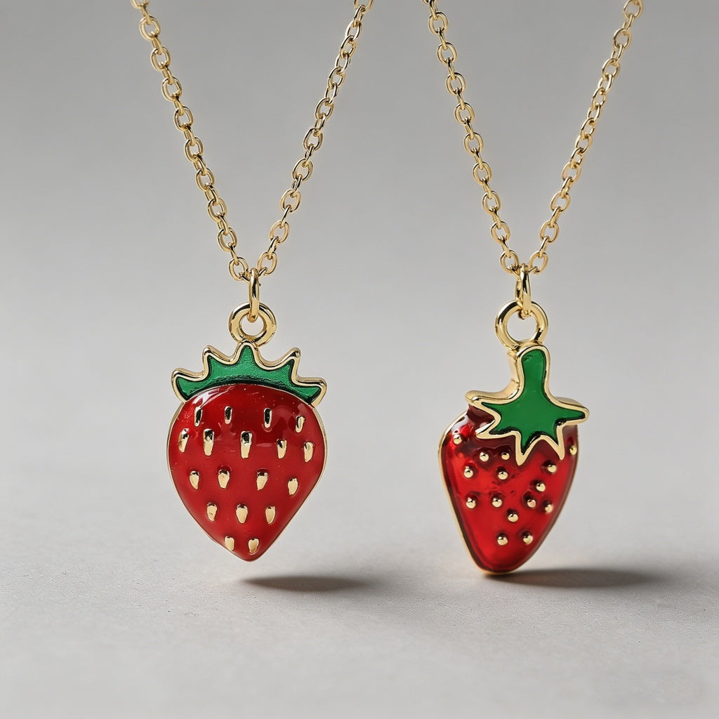 Vibrant Enamel Strawberry Pend - Shopdayla Wholesale - #1618