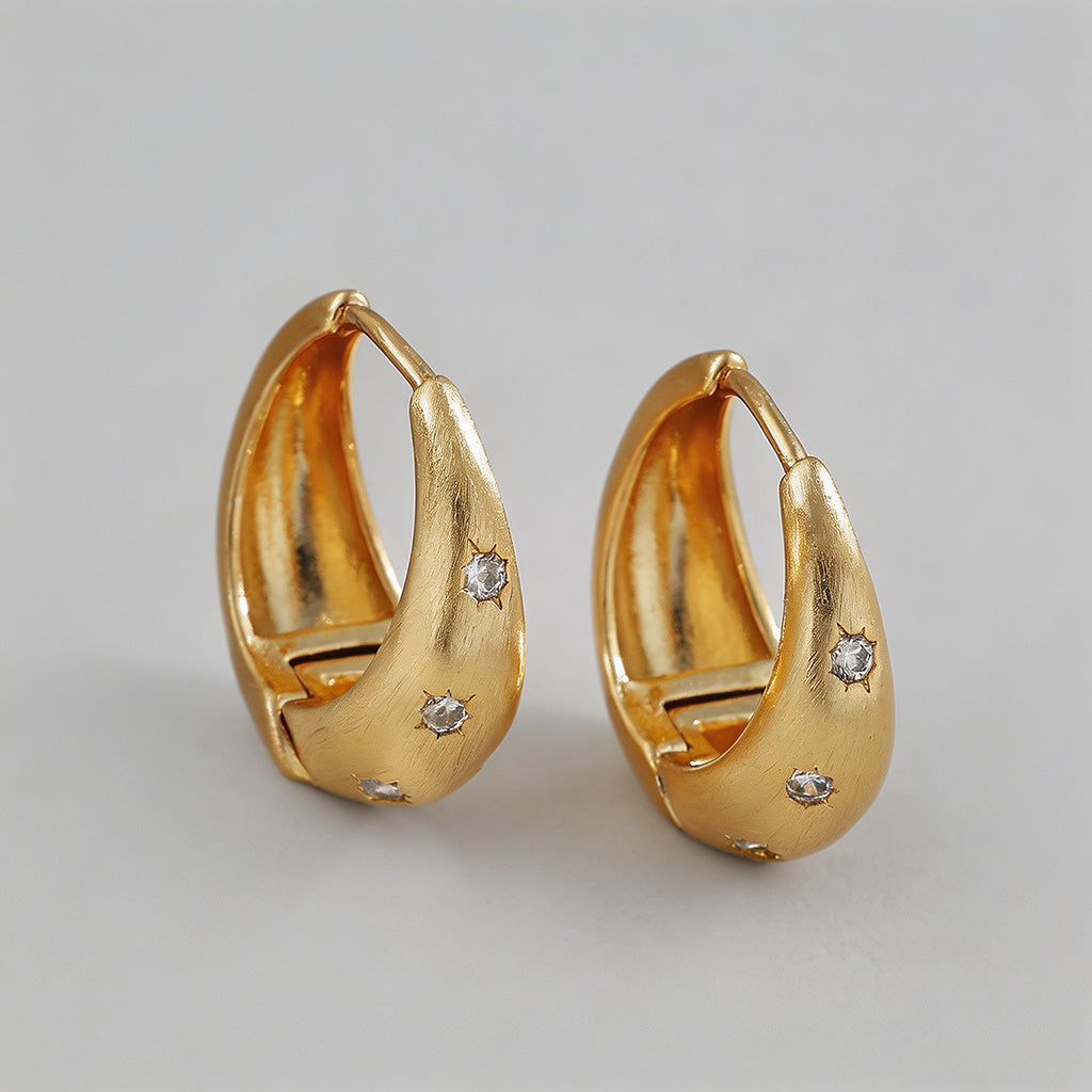 Brushed Starburst CZ Dome Hoop Earrings