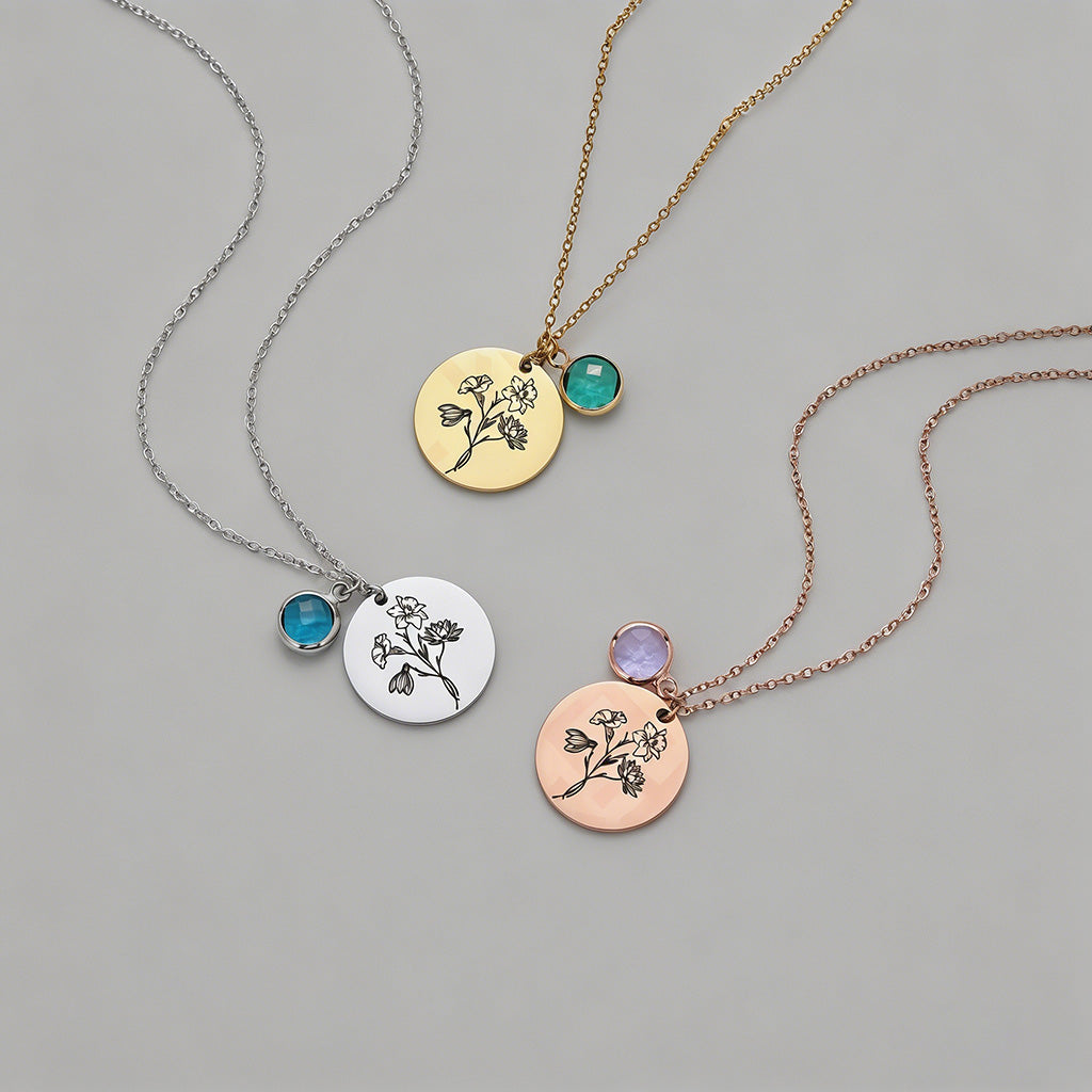 Birth Month Flower & Birthstone Necklace