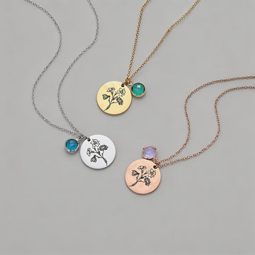 Birth Month Flower & Birthstone Necklace
