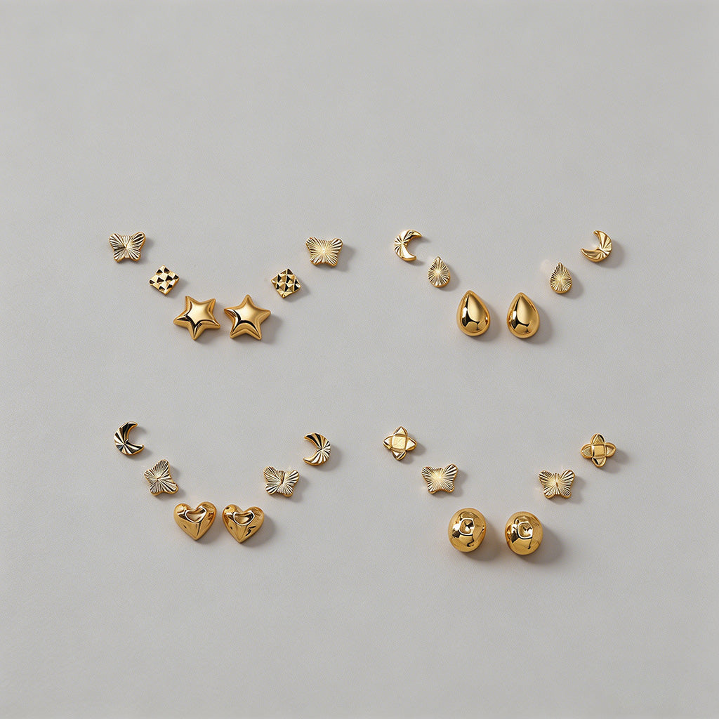 Gold Stud Earring Set - Shopdayla Wholesale - #5762