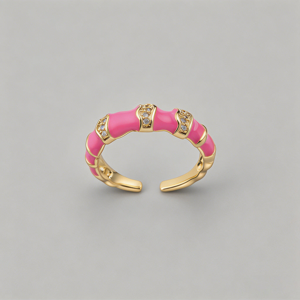 Enamel Bamboo Open Cuff Rings - Shopdayla Wholesale - #4610