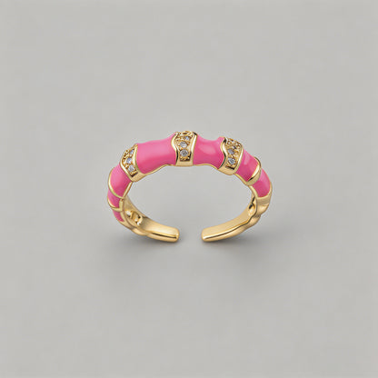 Enamel Bamboo Open Cuff Rings - Shopdayla Wholesale - #4610