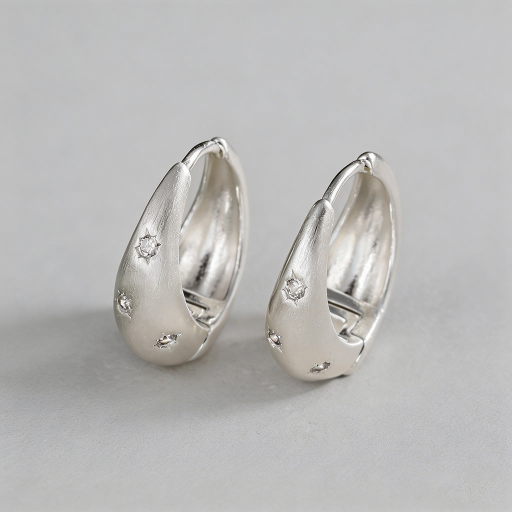 Brushed Starburst CZ Dome Hoop Earrings