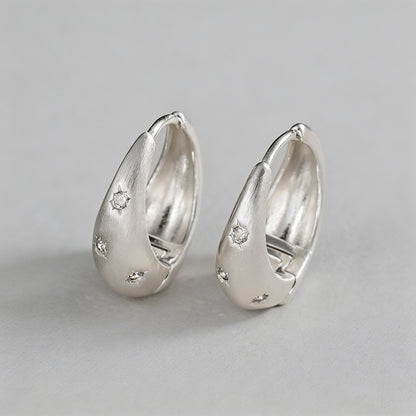 Brushed Starburst CZ Dome Hoop - Shopdayla Wholesale - #5730