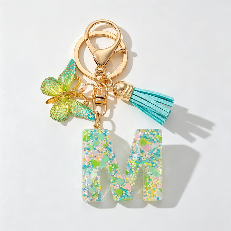 26 Letters Resin Butterfly Charm Keychains