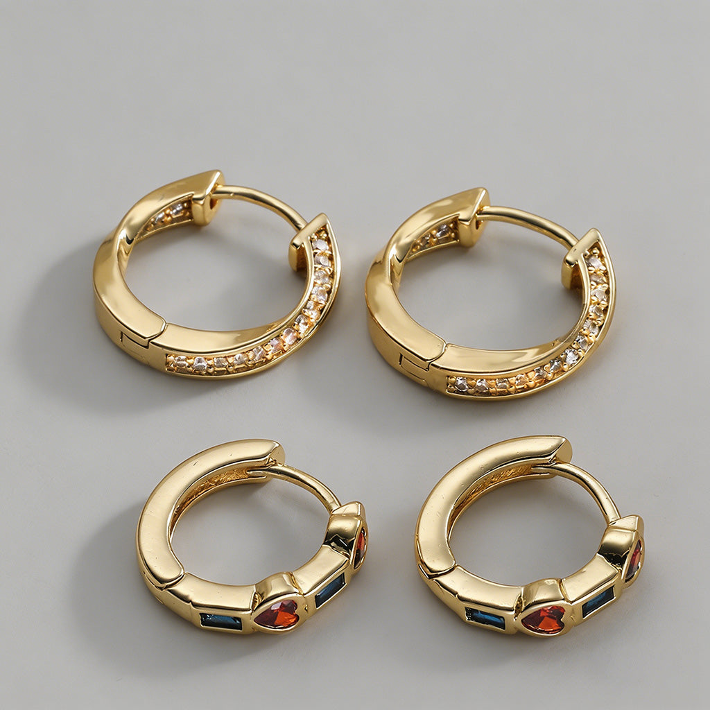 Gemstone Inlay Huggie Hoop Ear - Shopdayla Wholesale - #0418