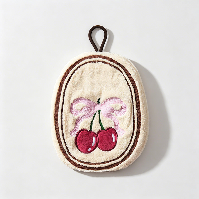 Cherry & Cake Pattern Coral Fleece Hanging Hand Towels