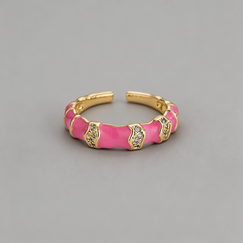 Enamel Bamboo Open Cuff Rings - Shopdayla Wholesale - #7378