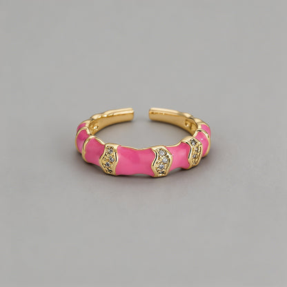 Enamel Bamboo Open Cuff Rings - Shopdayla Wholesale - #7378